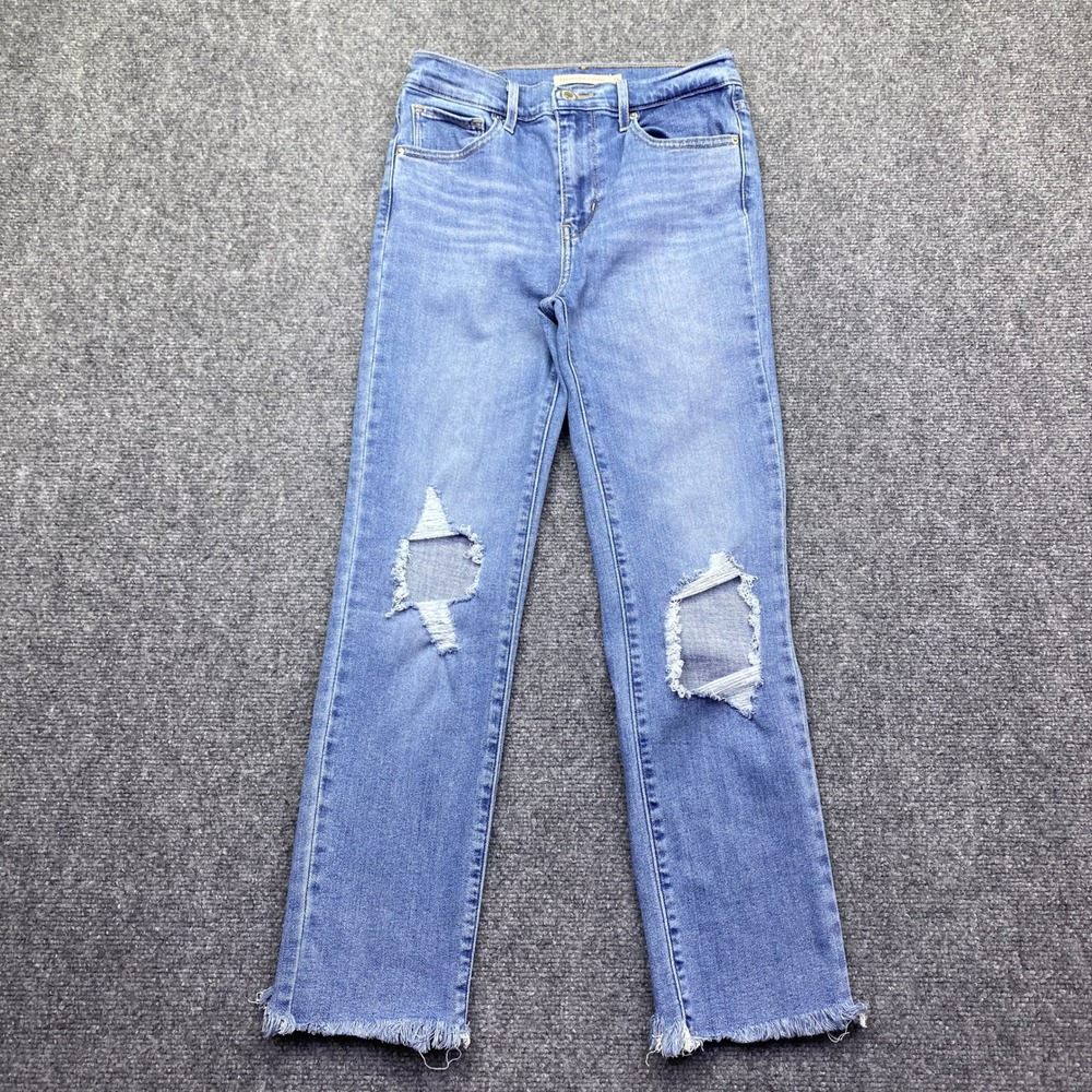 Levis 724 High Rise Straight Distressed Jeans Blue Sz 25 Grunge Retro Western